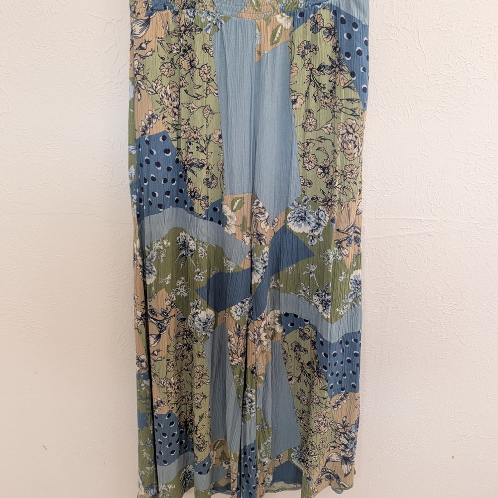 Coldwater Creek Floral Patchwork Pants - Blue and Green